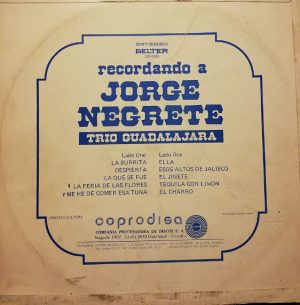 Trío Guadalajara - Recordando A Jorge Negrete Vinilo