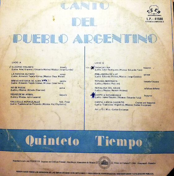 Disco De Vinilo Quinteto Tiempo Canto Del Pueblo Argentino