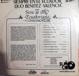 Dúo Benitez Valencia - Siempre En El Ecuador Vinilo