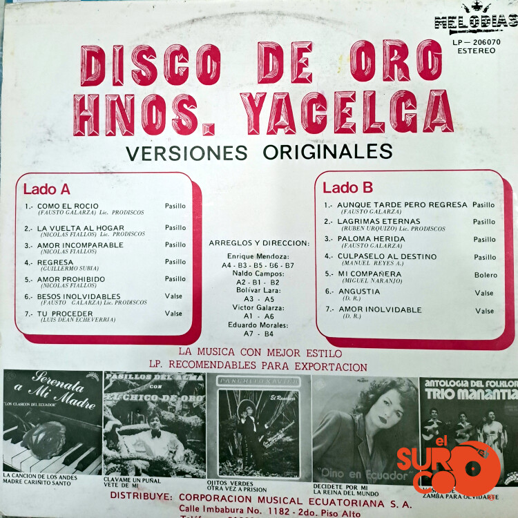 Hermanos Yacelga - Disco De Oro Vinilo